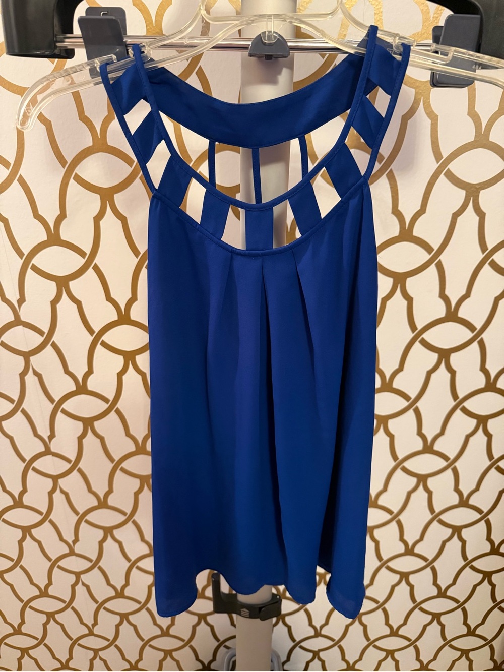 Express Royal Blue Sleeveless Tank with Ladder Cutout Neckline
